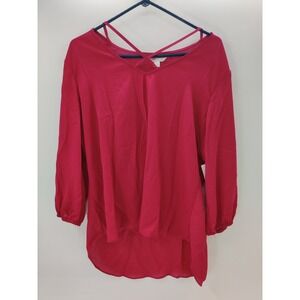 Decree Polynesian Rose V-Neck Crisscross Strap High-Low Blouse XL 12S79050KQ